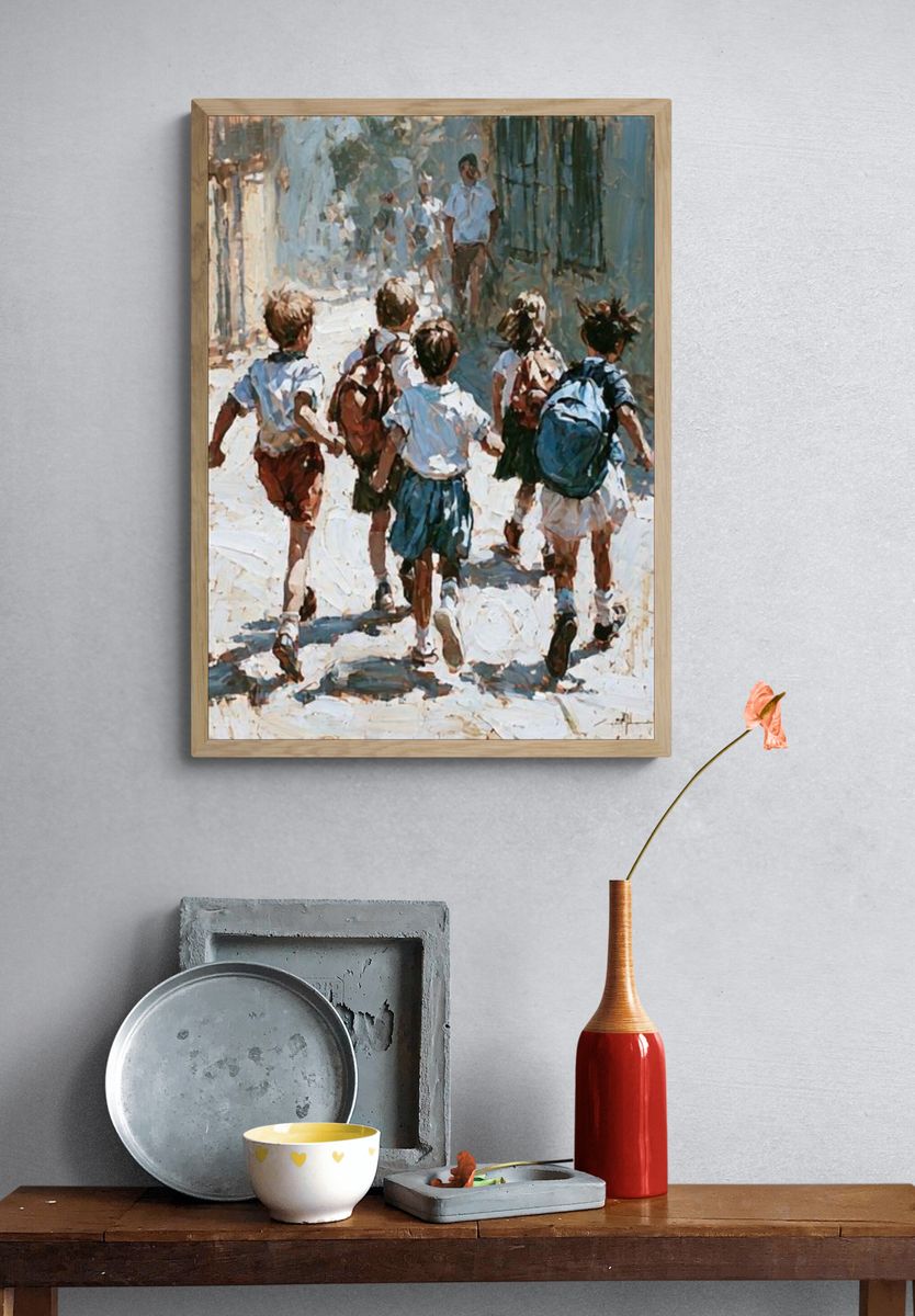 Children Running Street — Fine-Art Print. — room view 3