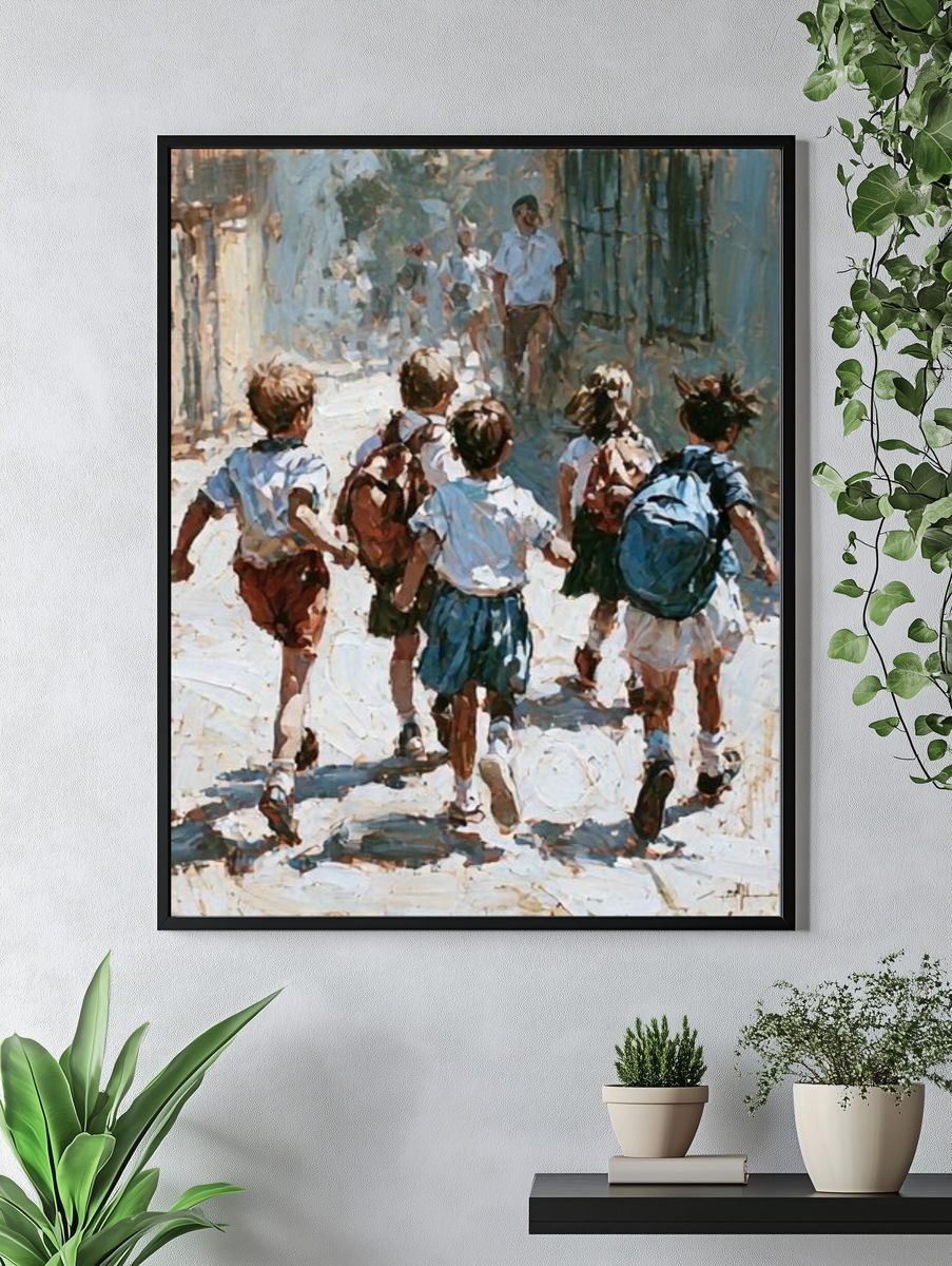 Children Running Street — Fine-Art Print. — room view 4