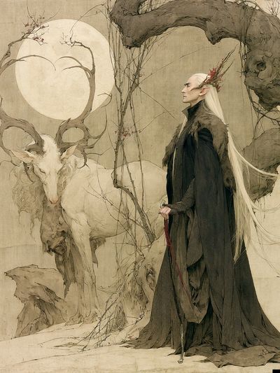 Elven Stag Fantasy Print.