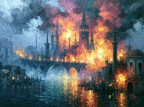 Burning Cityscape Fine-Art Poster. poster — fine-art art
