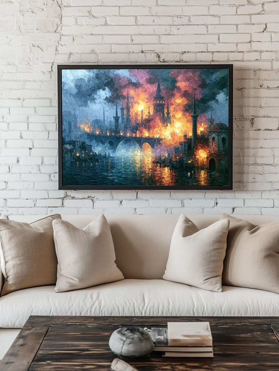 Burning Cityscape Fine-Art Poster. — room view 1