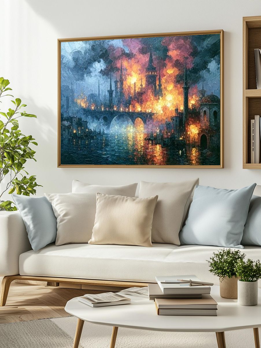 Burning Cityscape Fine-Art Poster. — room view 2