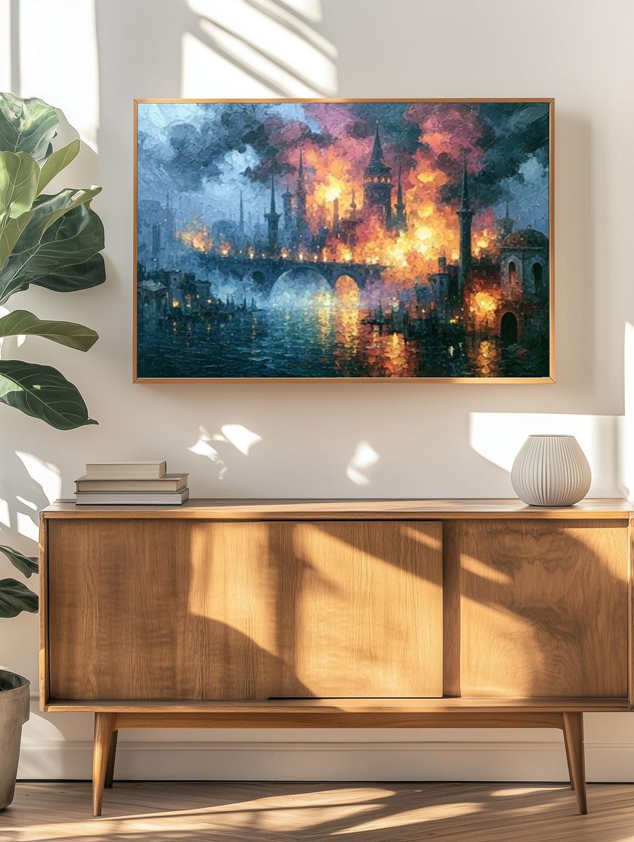 Burning Cityscape Fine-Art Poster. — room view 3