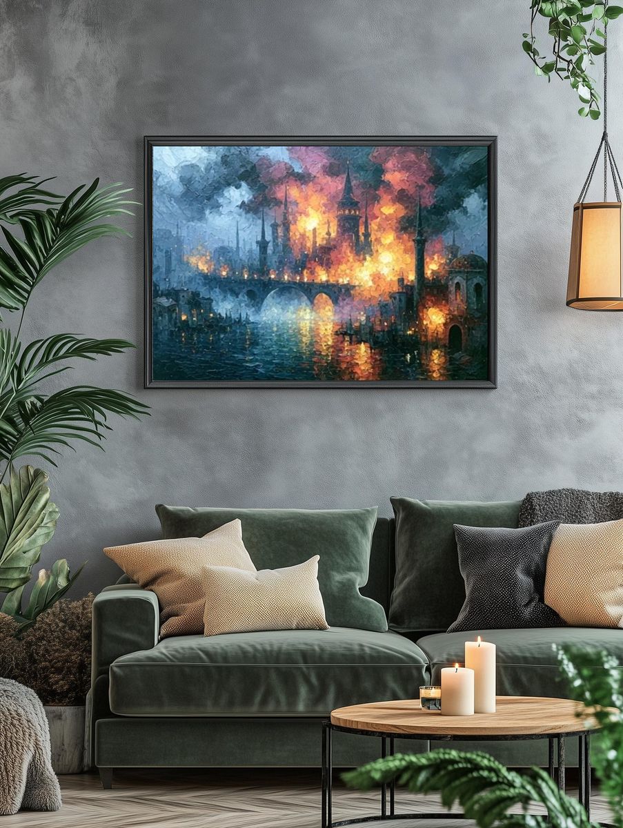 Burning Cityscape Fine-Art Poster. — room view 4