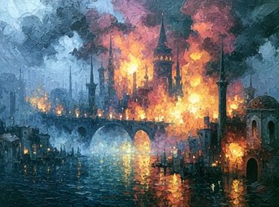 Burning Cityscape Fine-Art Poster.