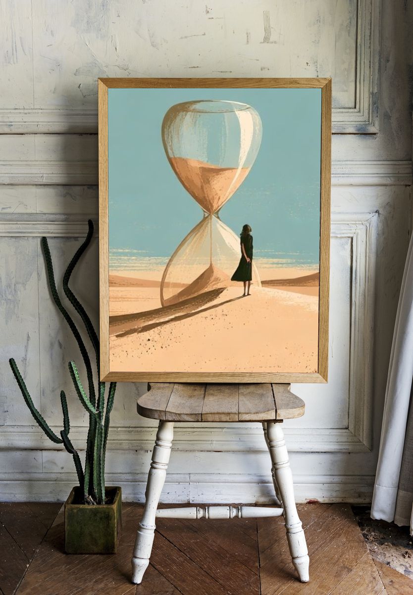 Surreal Hourglass Desert Print. room preview