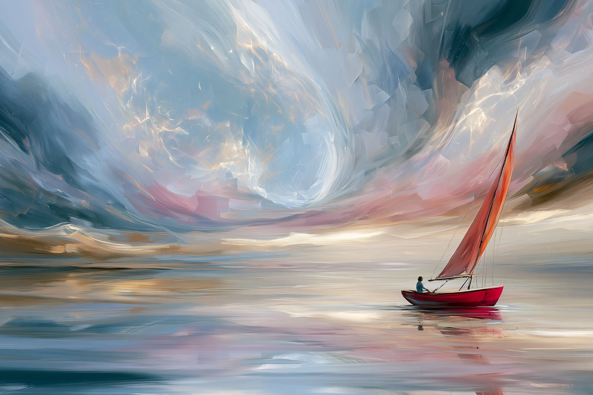 Red Sailboat Dreamscape Print. poster — fine-art art