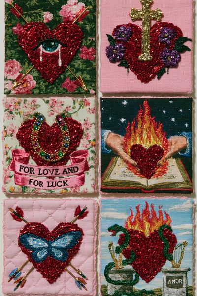 Embroidered Hearts Collage Print.