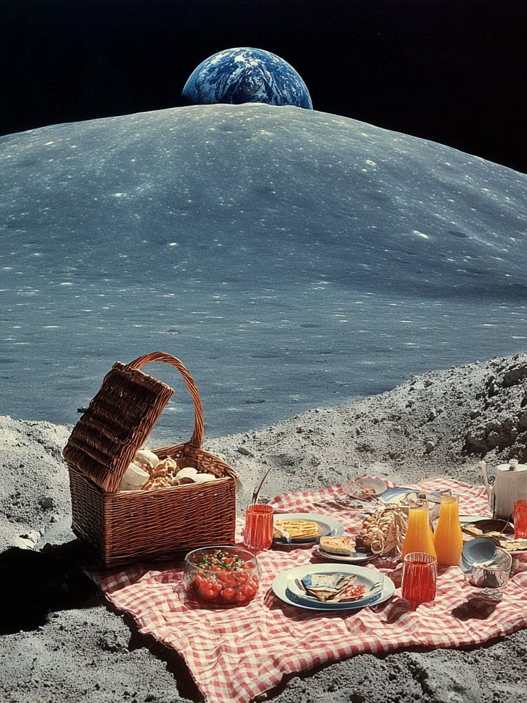 Lunar Picnic Surrealism Print. poster — fine-art art
