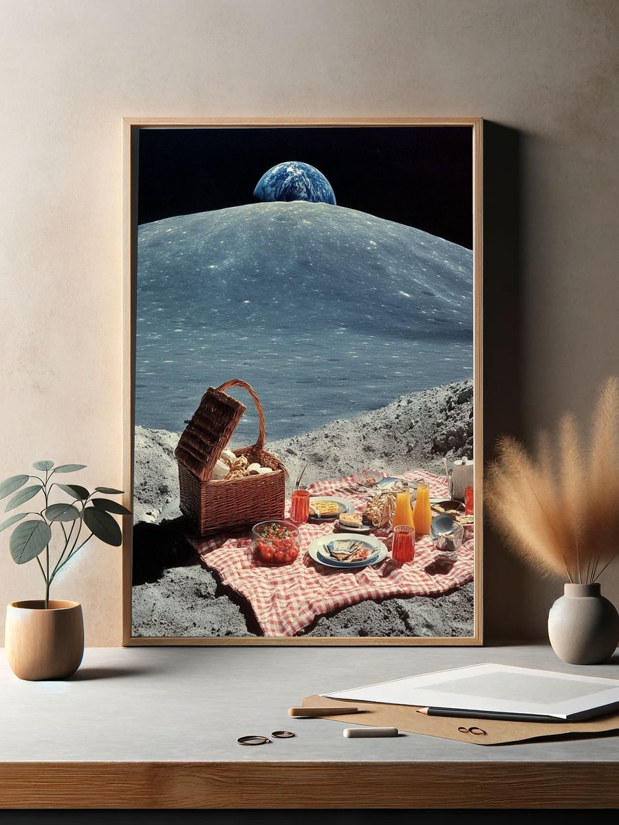 Lunar Picnic Surrealism Print. — room view 2