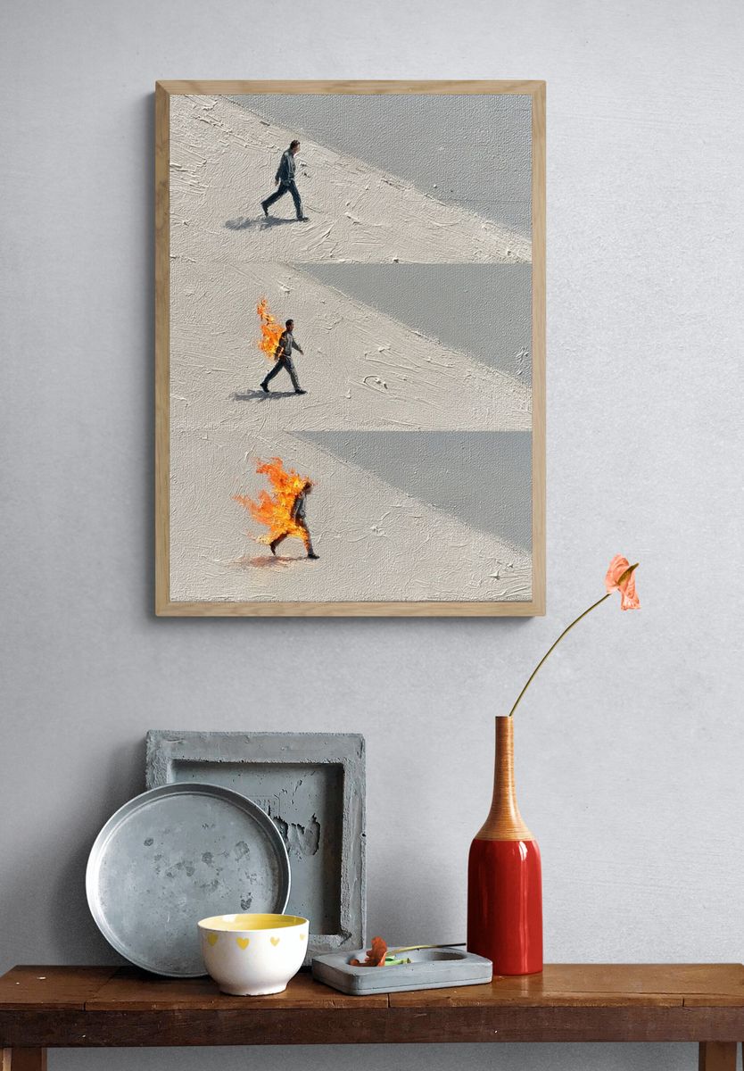Burning Walk Surrealism Print. — room view 3