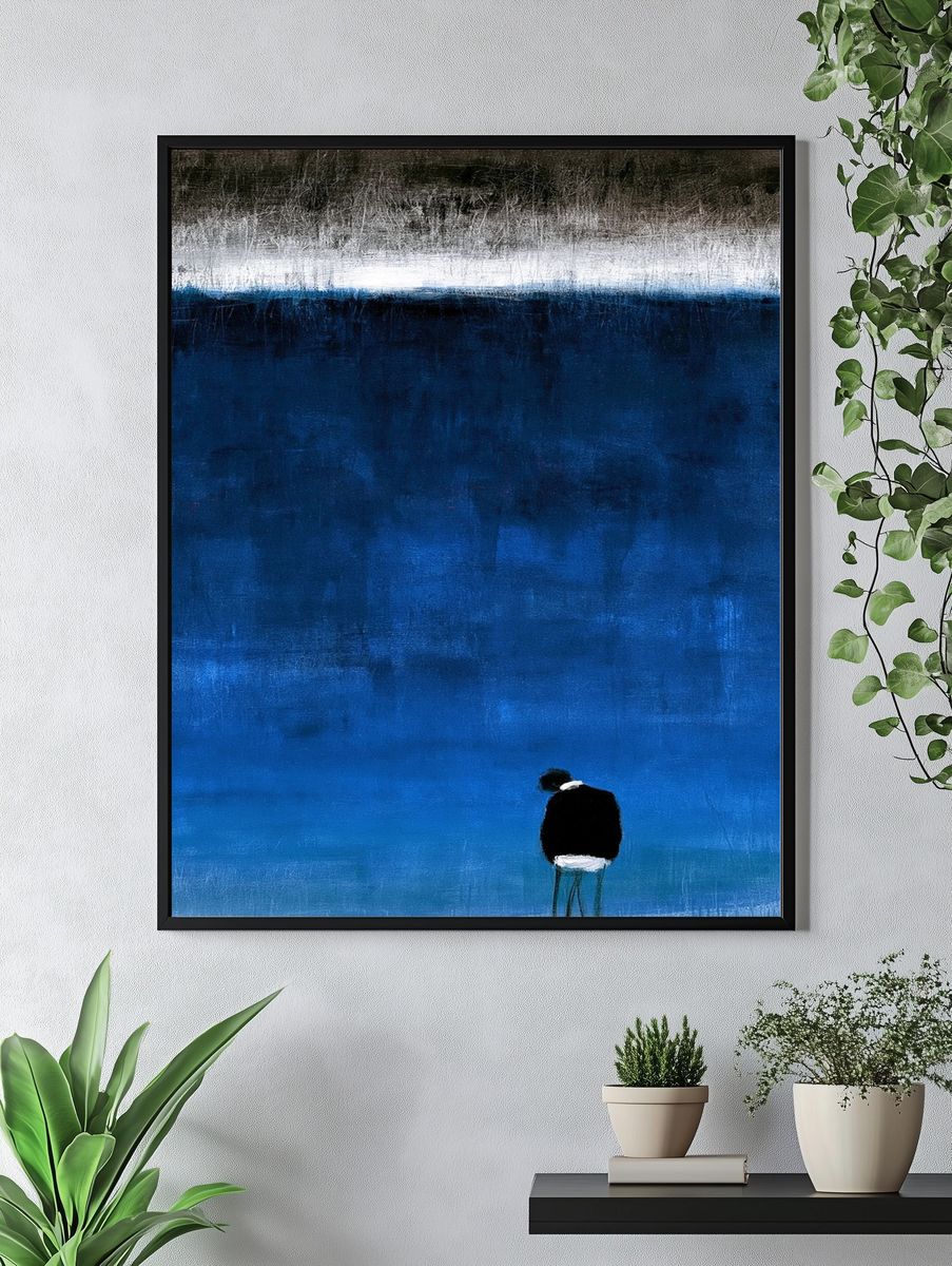Solitary Figure in Blue Landscape Poster. — room view 4