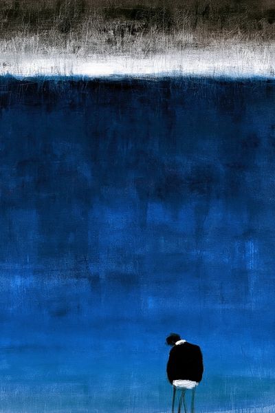 Solitary Figure in Blue Landscape Poster. poster