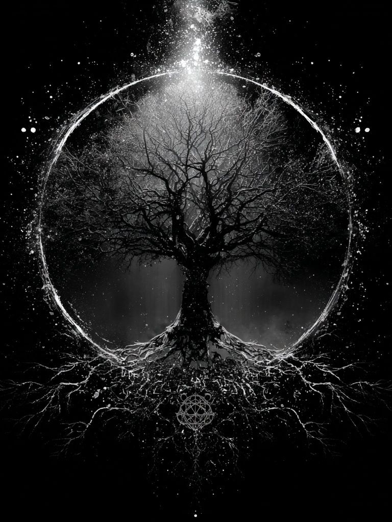 Mystic Tree of Life Black-White Print. poster — fine-art art