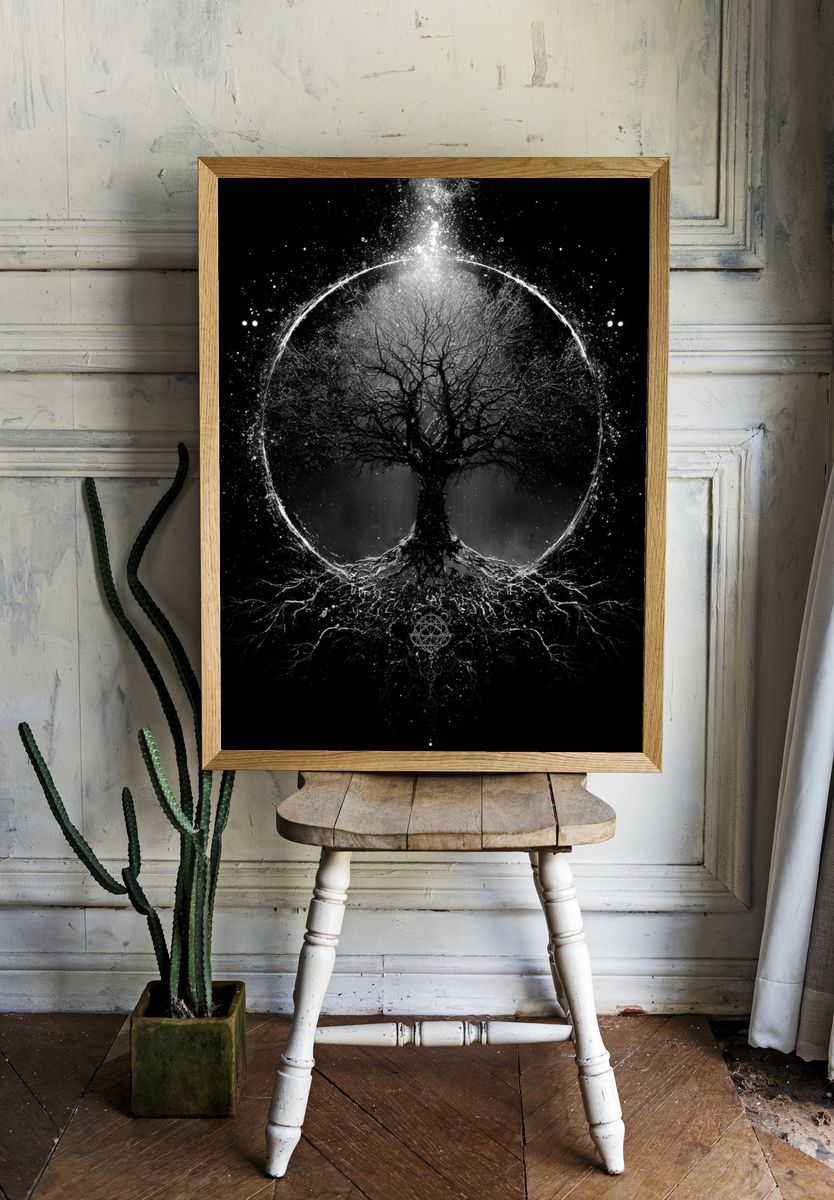 Mystic Tree of Life Black-White Print. — room view 1