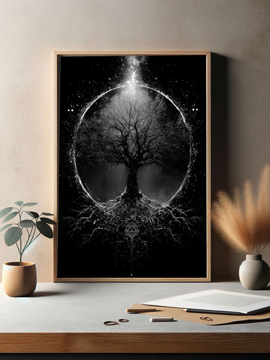 Mystic Tree of Life Black-White Print. — room view 2