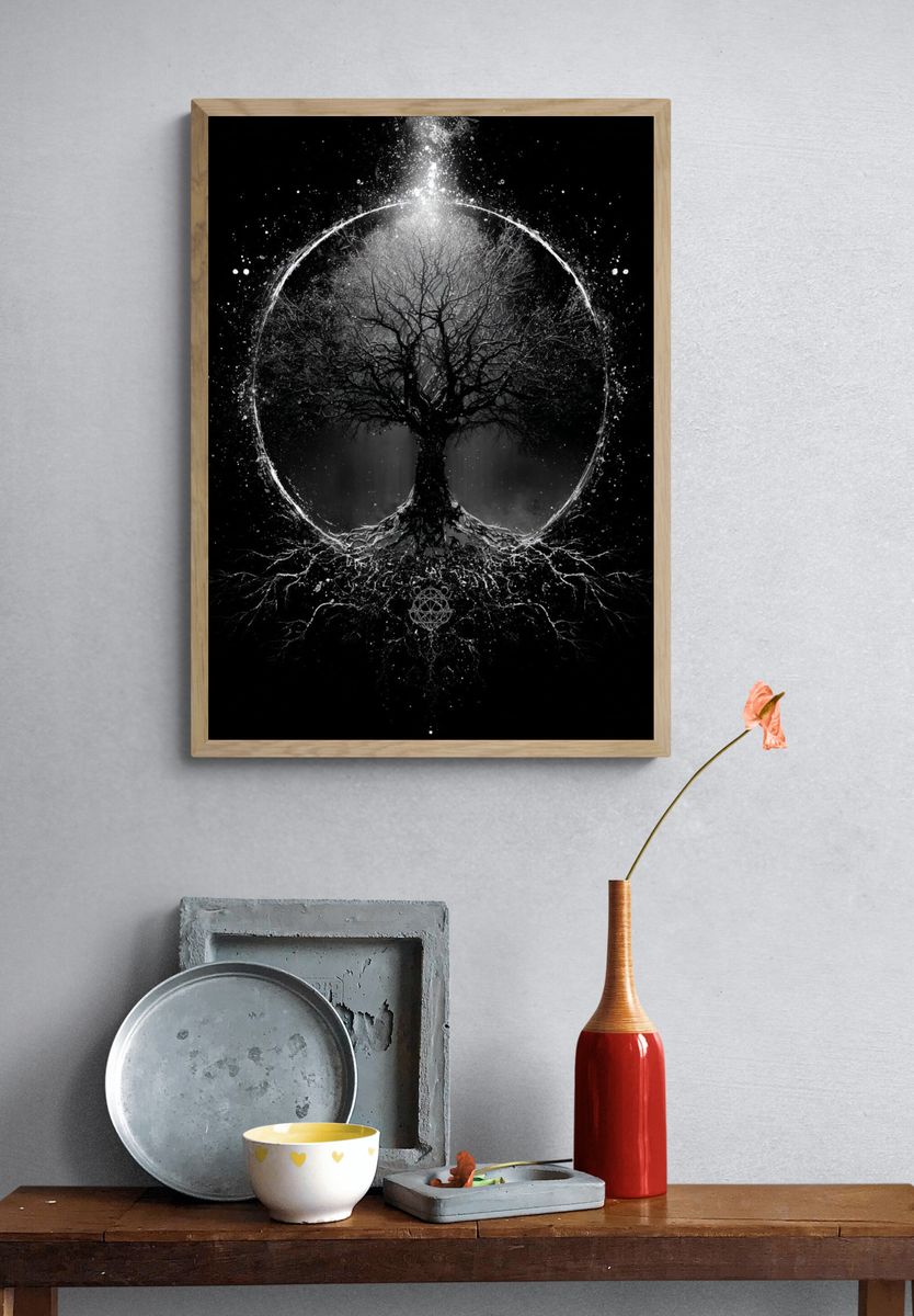 Mystic Tree of Life Black-White Print. — room view 3