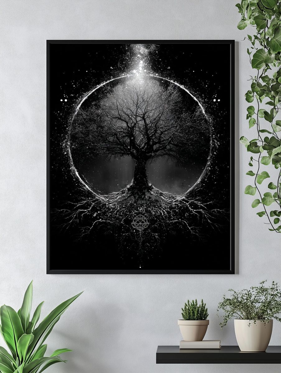 Mystic Tree of Life Black-White Print. — room view 4