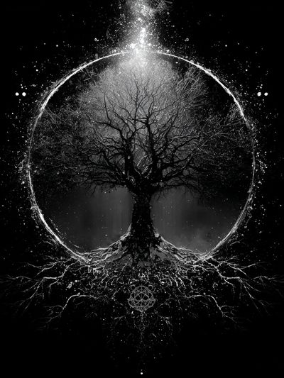 Mystic Tree of Life Black-White Print. poster print