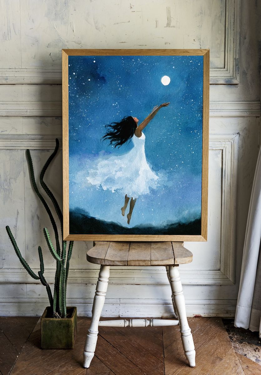 Moonlit Dancer Watercolor Print. — room view 1