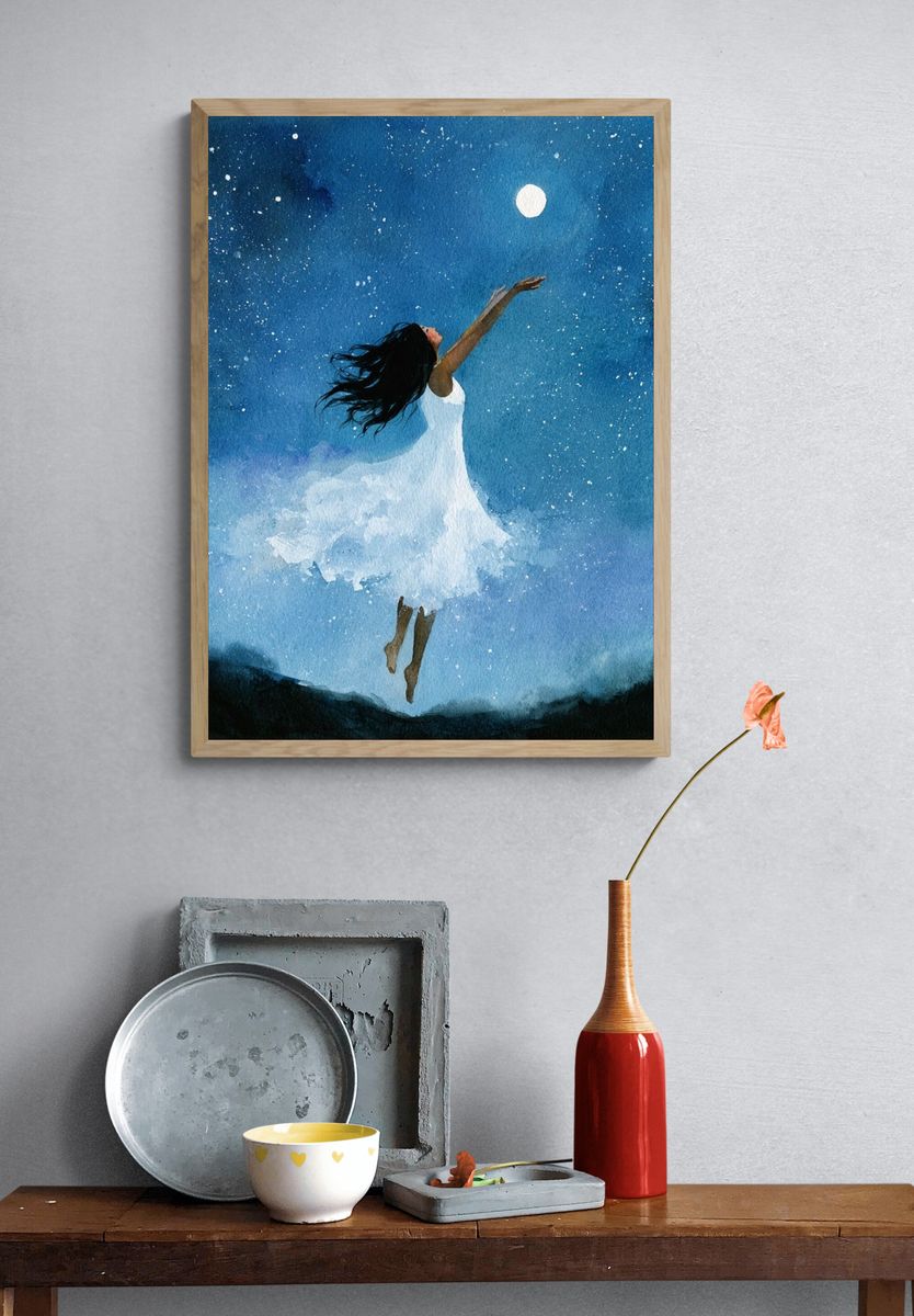 Moonlit Dancer Watercolor Print. — room view 3