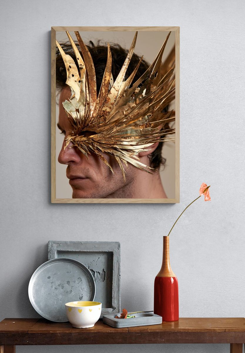 Golden Mask Portrait Print. — room view 3