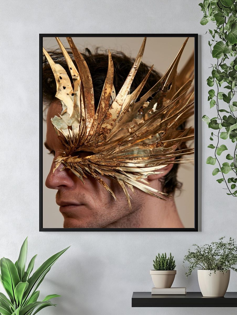 Golden Mask Portrait Print. — room view 4