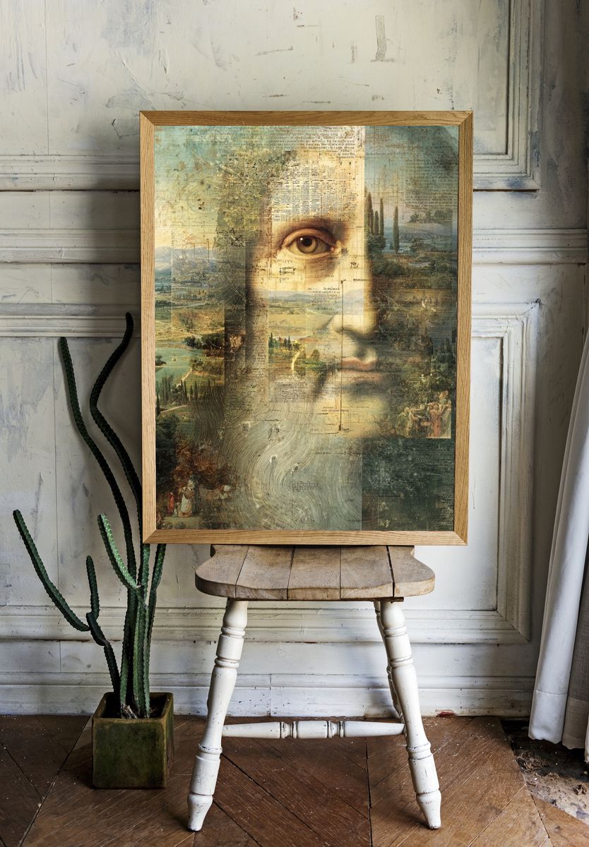 Mona Lisa Landscape Collage Print. — room view 1