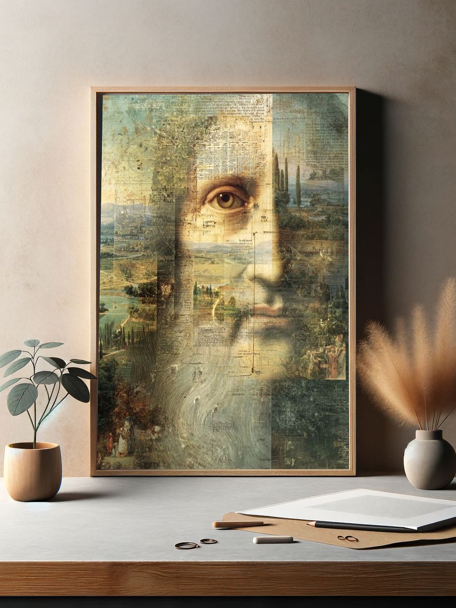 Mona Lisa Landscape Collage Print. — room view 2
