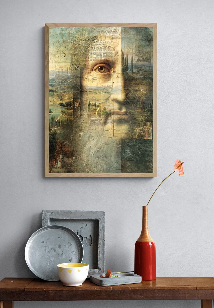 Mona Lisa Landscape Collage Print. — room view 3