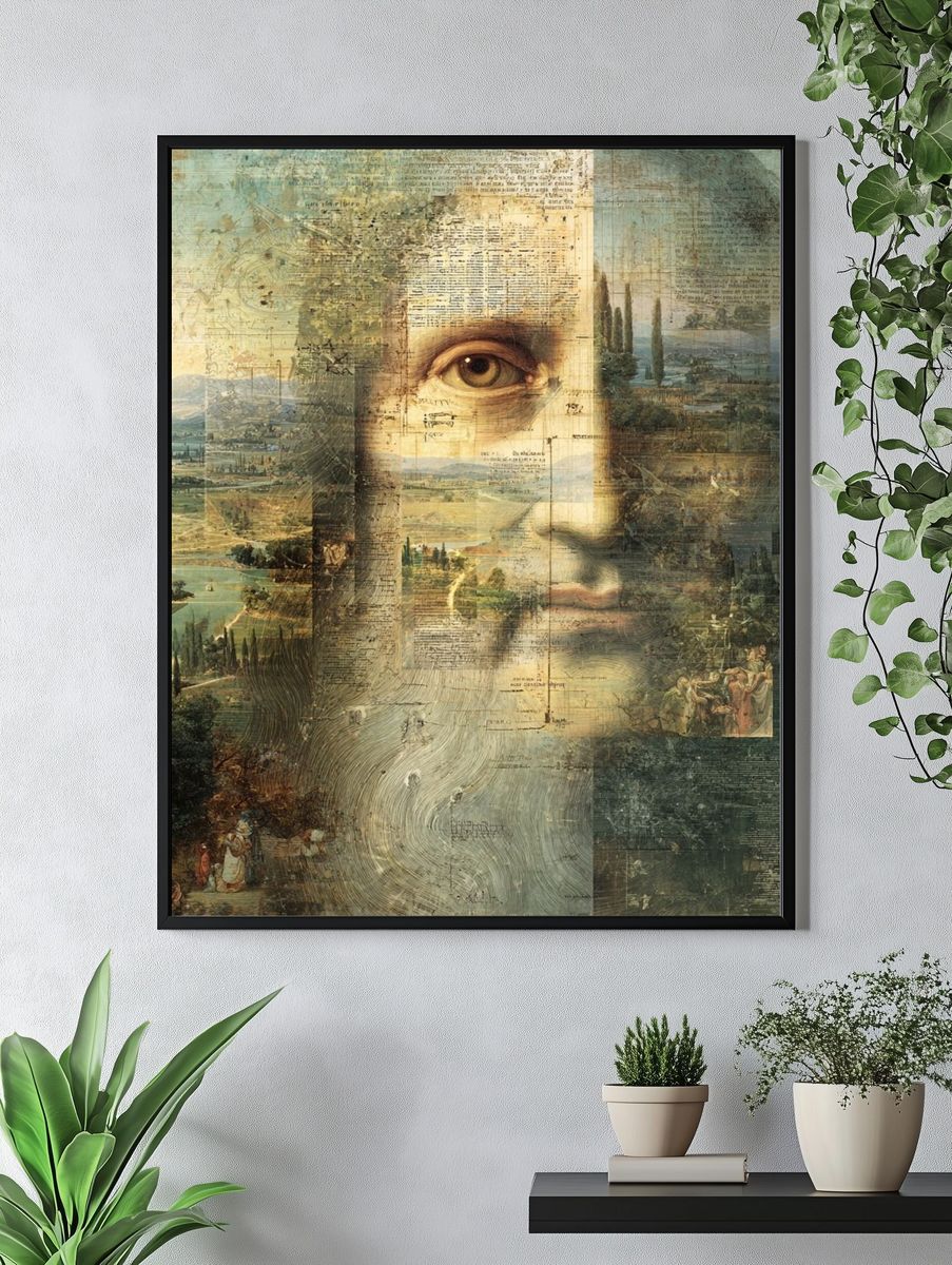 Mona Lisa Landscape Collage Print. — room view 4