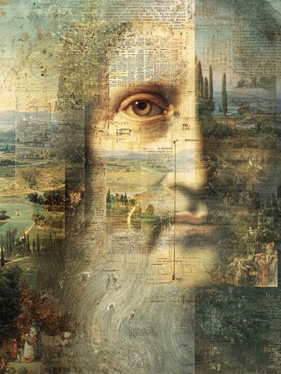 Mona Lisa Landscape Collage Print.
