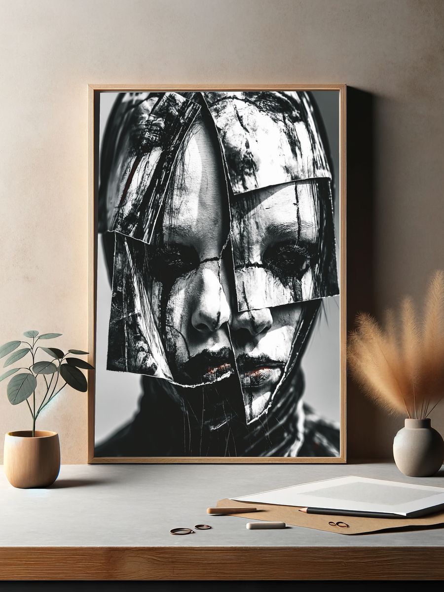 Fragmented Mask Portrait Print. — room view 2