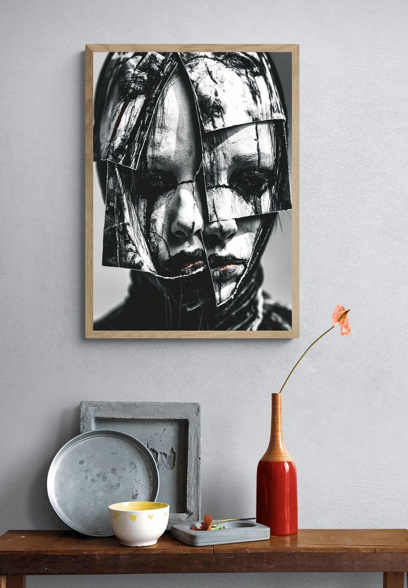 Fragmented Mask Portrait Print. — room view 3