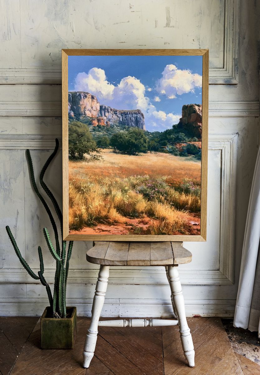 Sunlit Canyon Landscape Print. room preview