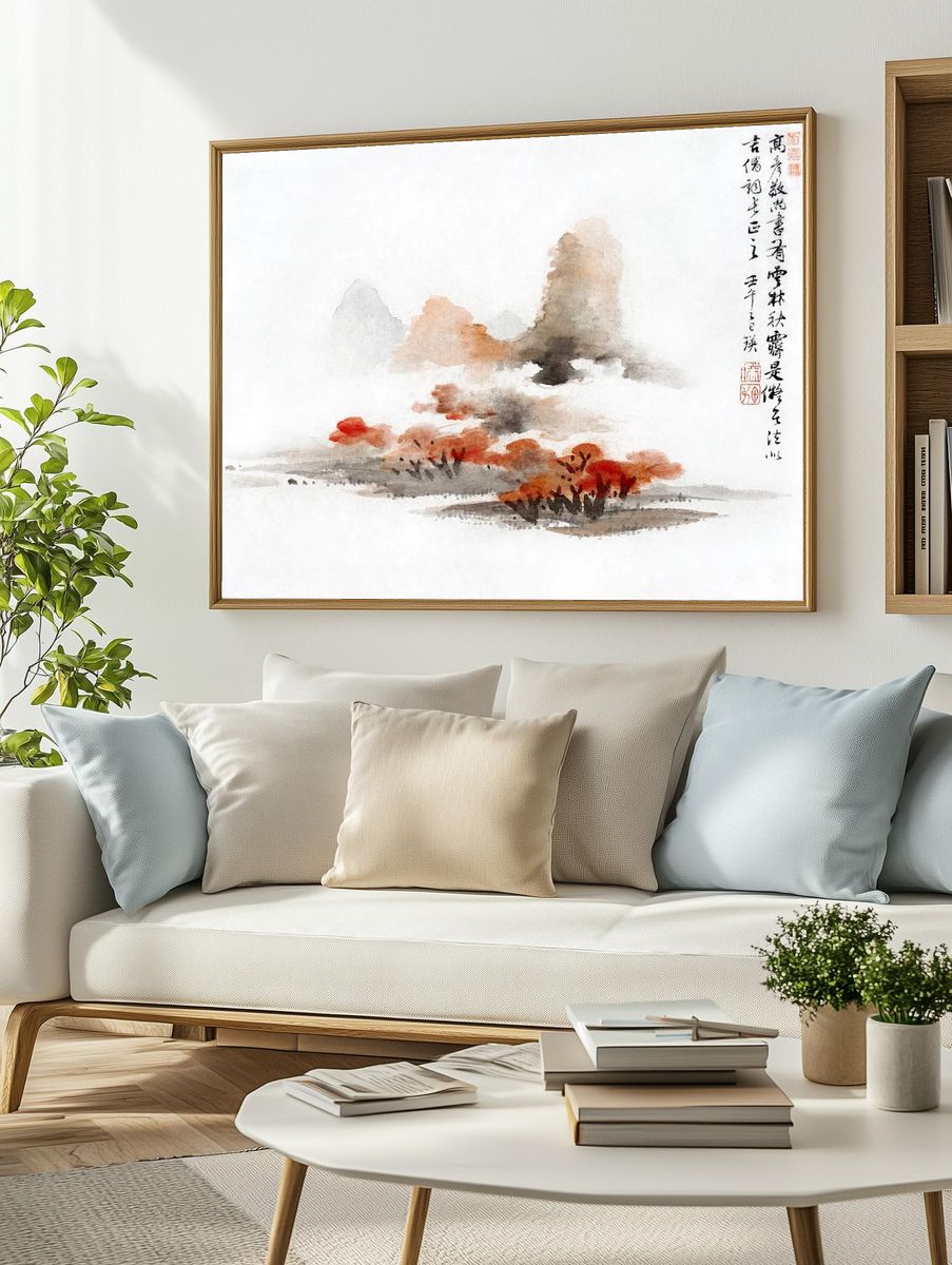 Chinese landscape (1248-1310) vintage painting. — room view 2