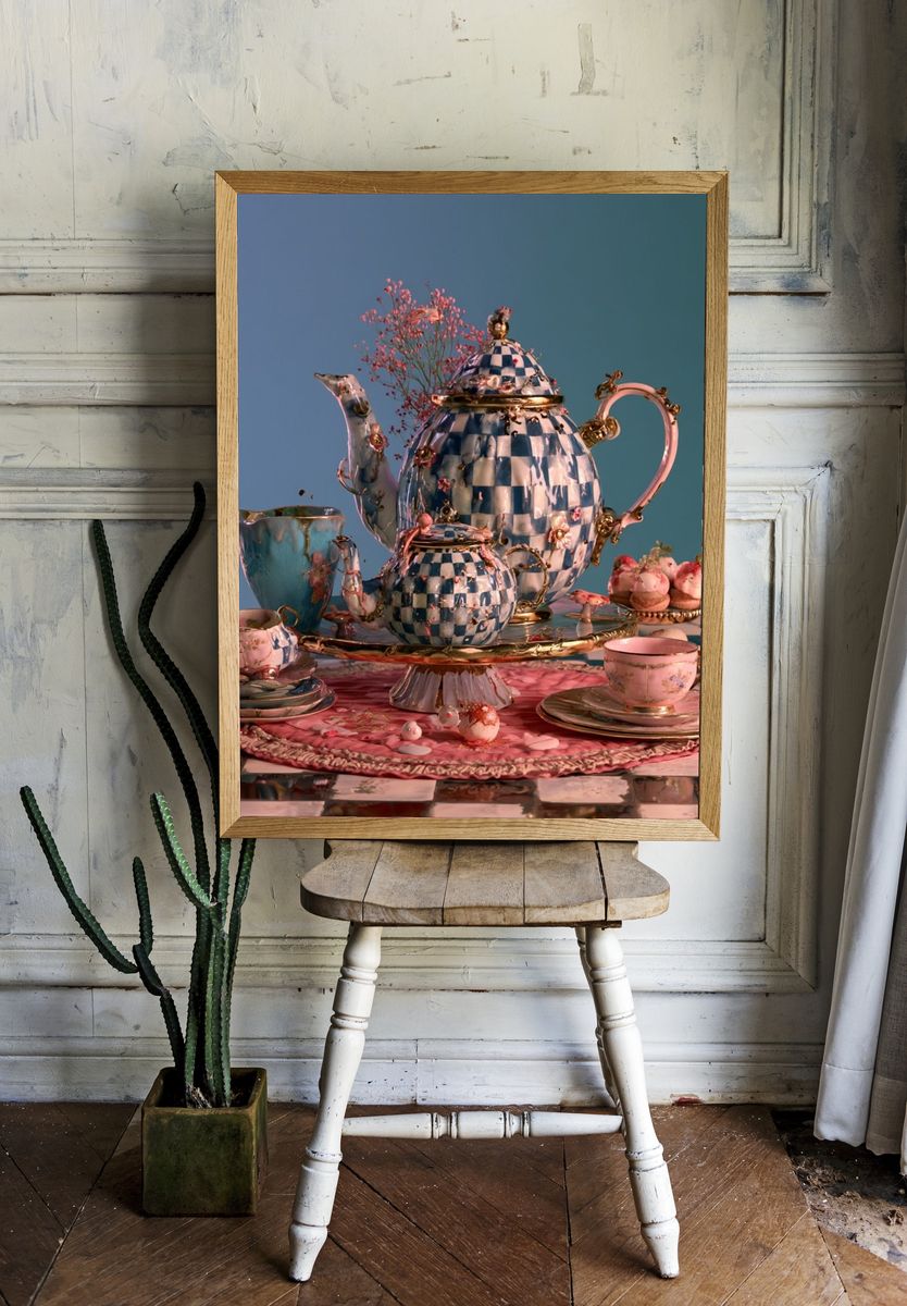 Whimsical Tea Set Still Life Poster. — room view 1