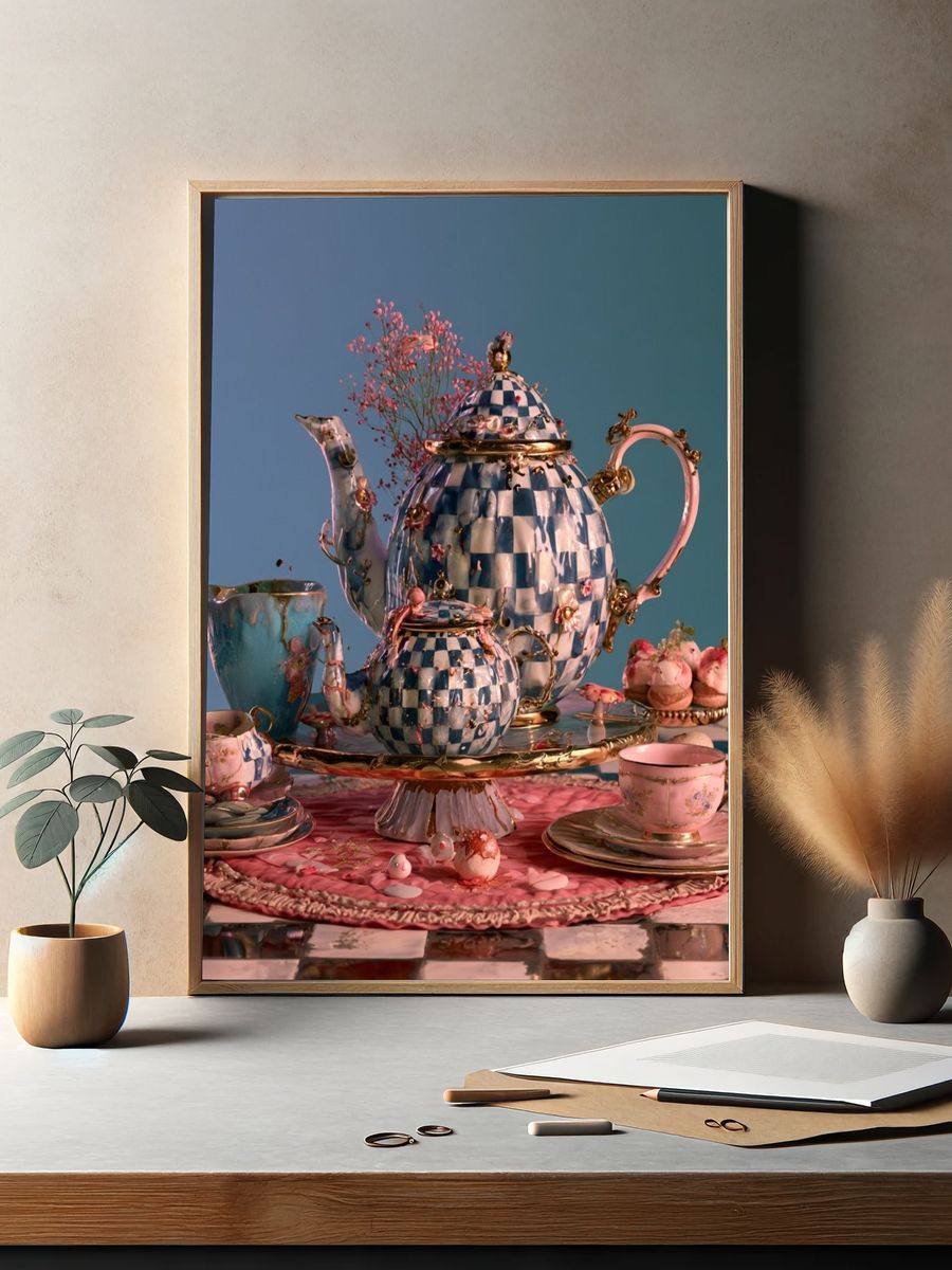 Whimsical Tea Set Still Life Poster. — room view 2