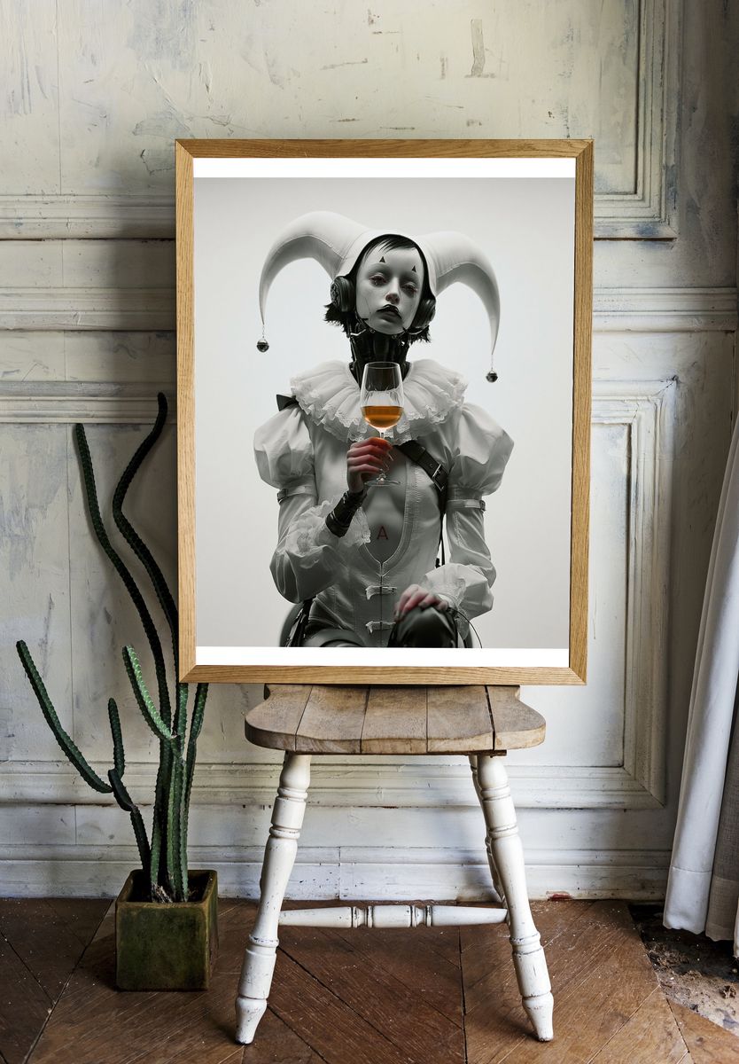 Surreal Jester Portrait Print. room preview