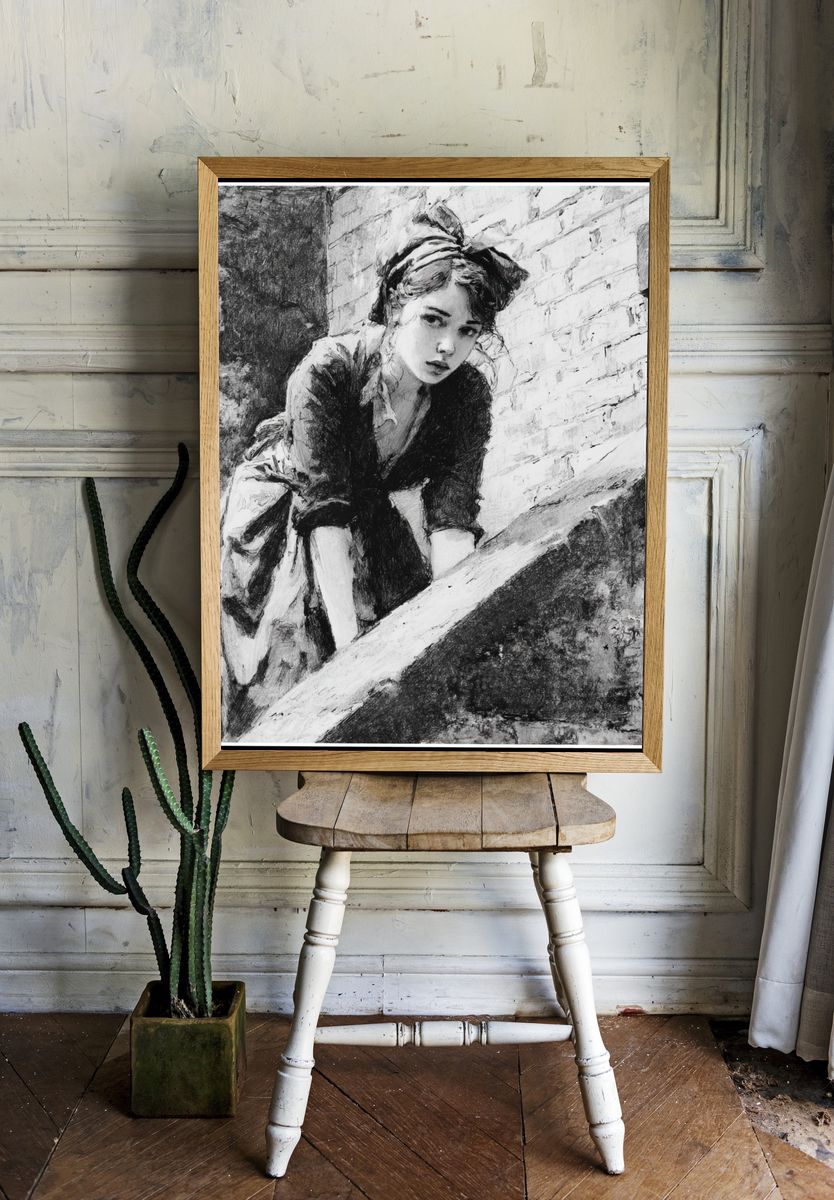 Woman on Stairway Sketch Poster. room preview