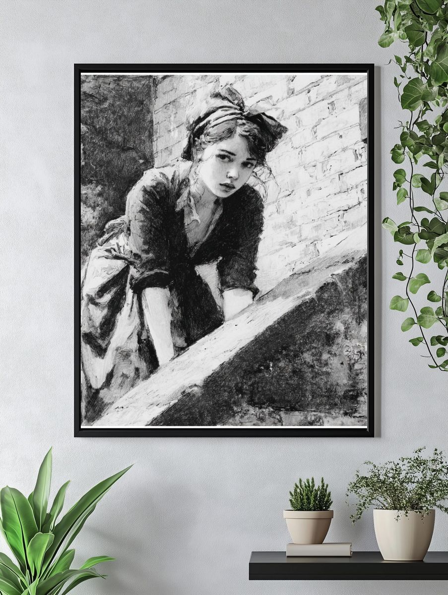 Woman on Stairway Sketch Poster. — room view 4