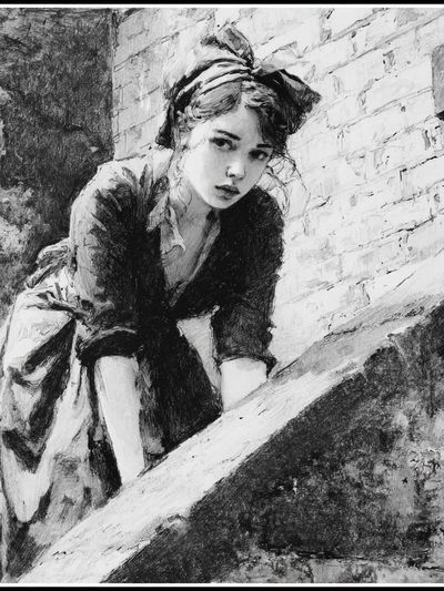 Woman on Stairway Sketch Poster.
