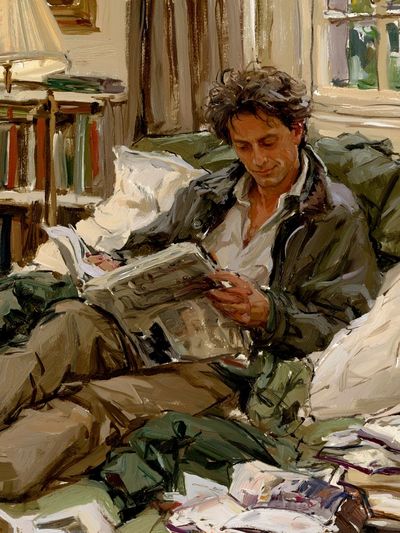 Reading Man in Armchair Poster. poster