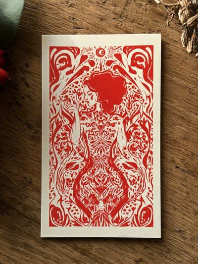 Red Ornamental Figure Print.
