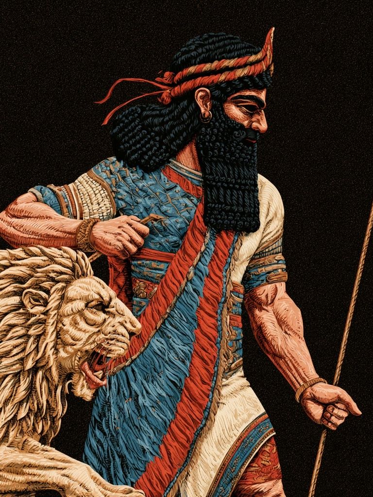 Ancient Warrior and Lion Print. poster detail