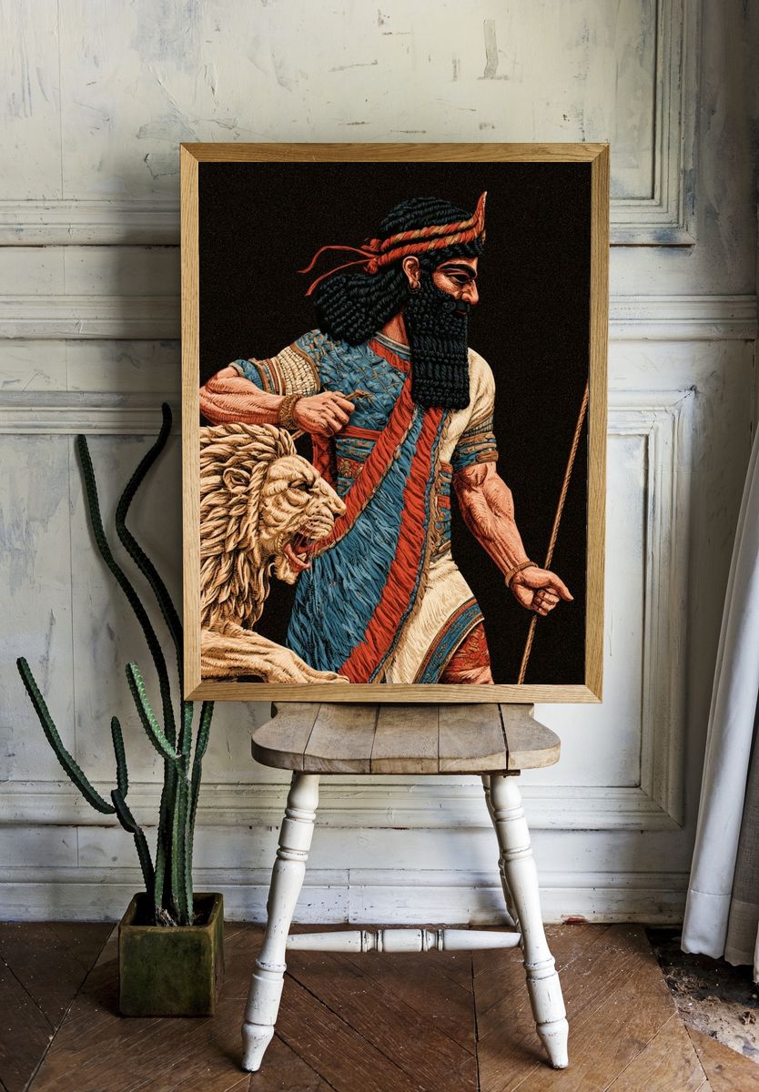 Ancient Warrior and Lion Print. — room view 1