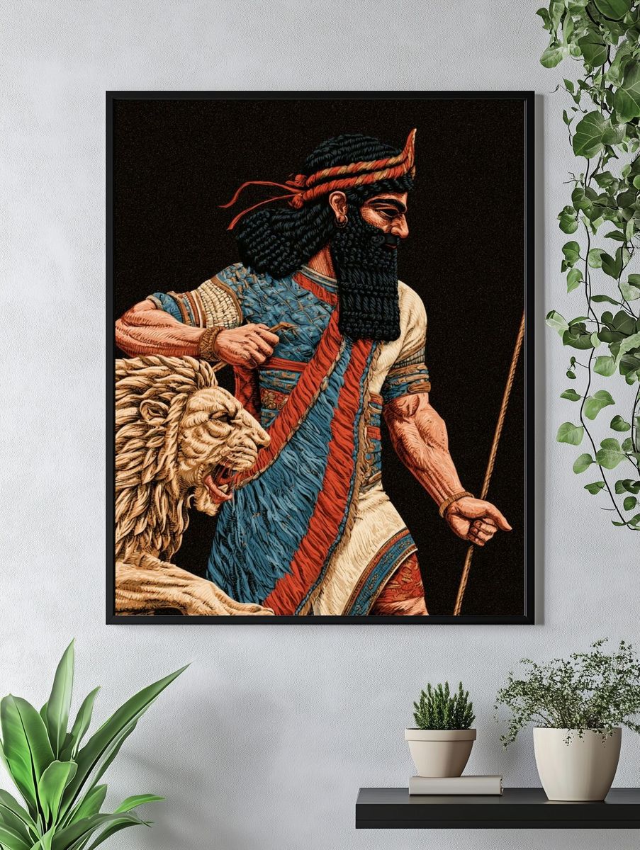 Ancient Warrior and Lion Print. — room view 4