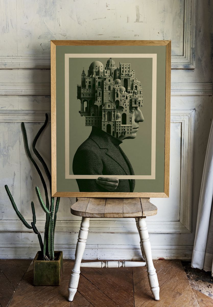 Architectural Head Collage Print. room preview