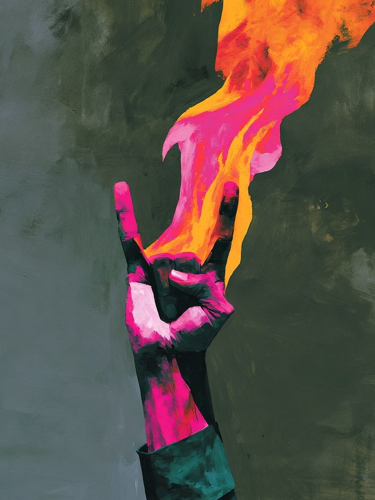 Neon Hand Flame Abstract Poster. poster detail