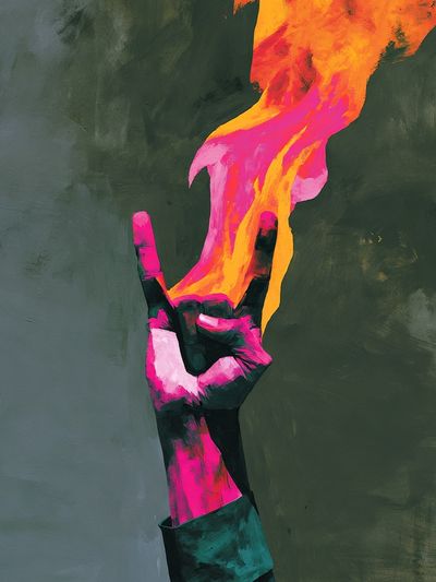 Neon Hand Flame Abstract Poster. poster
